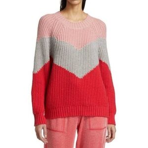 Splendid Pink and Gray Crew Neck Sweater with Chevron Design